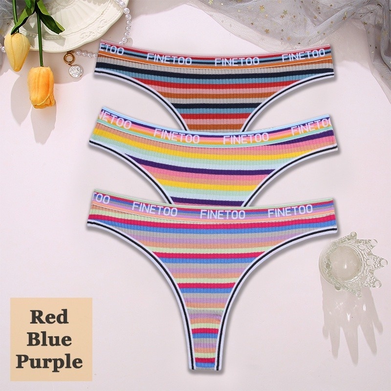 Set 3 quần lót TAKETALK vải cotton lọt khe thoáng khí in họa tiết sọc nhiều màu sắc có size S-XL dành cho nữ