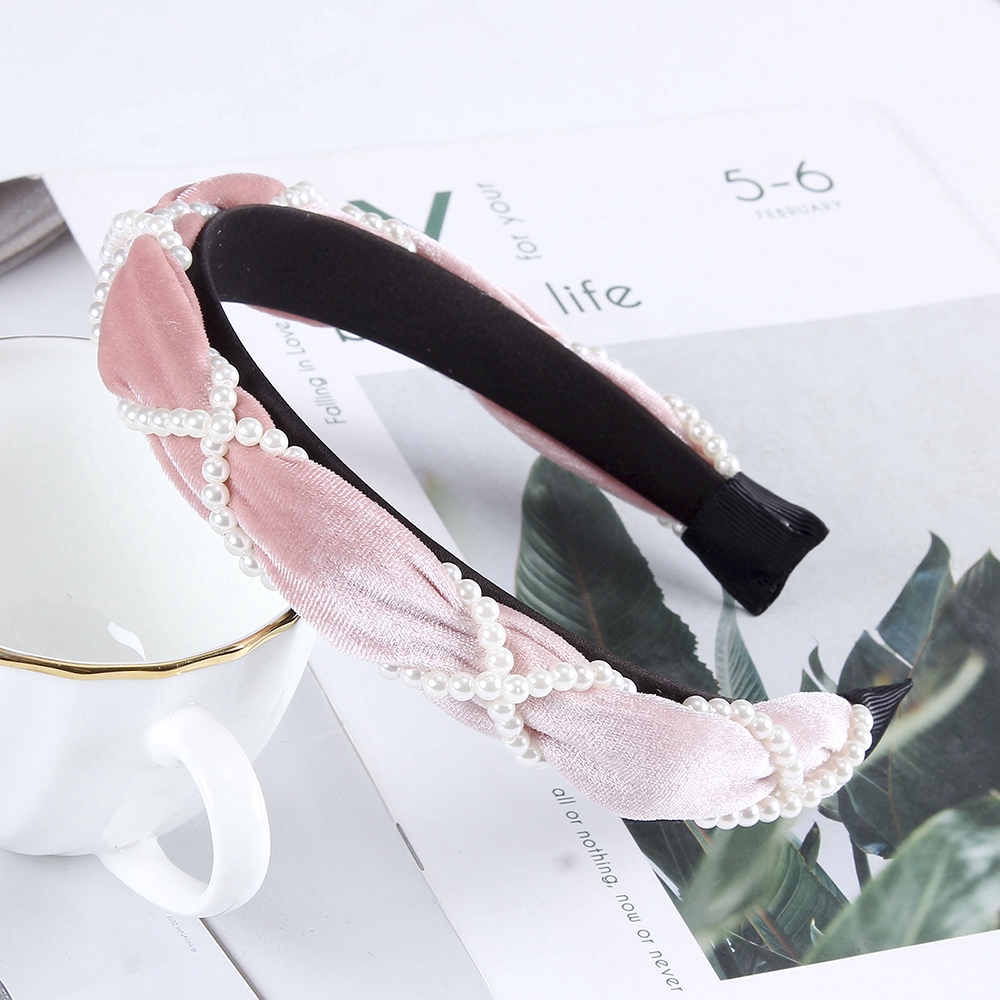 Băng đô nhung đính ngọc trai giả phong cách Hàn Quốc