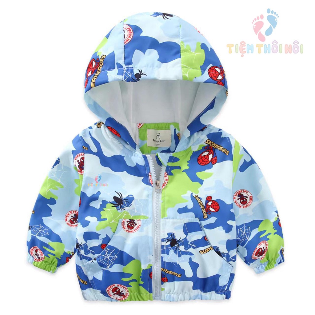 Áo Gió Hai Lớp Khóa Kéo Họa Tiết Khủng Long, Oto Có Mũ Cho Bé Trai