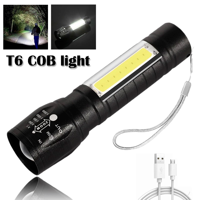 1 Đèn Pin LED T6 COB Đa Năng Có Thể Sạc Lại Bằng Cổng USB Tiện Dụng