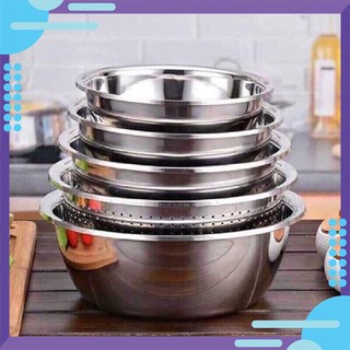SET 5 MÓN RỔ VÀ THAU INOX CAO CẤP