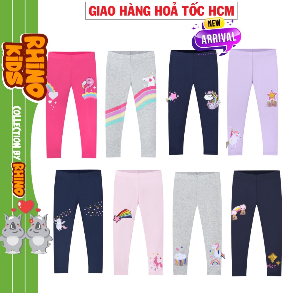 Quần legging dài thêu nổi 3D cao cấp UNICORN NGỰA PONY CẦU VỒNG cho bé gái chất thun co dãn MẪU MỚI 2022