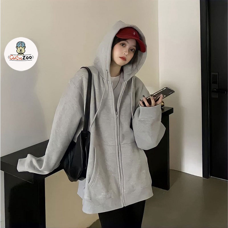 Áo khoác nỉ form rộng BASIC Áo khoác hoodie  tay bồng mũ 2 lớp cá tính - CUTE_ZOO