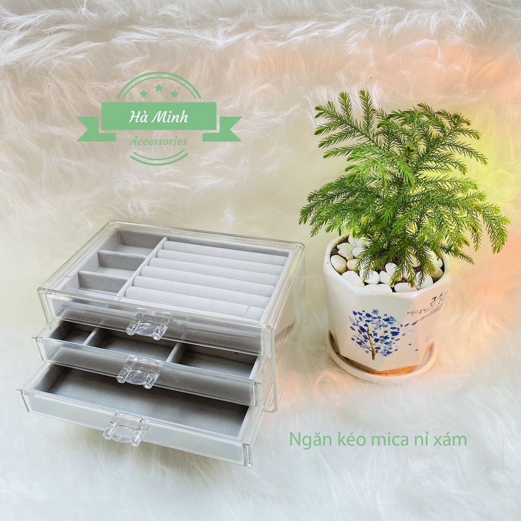 Hộp đựng trang sức 3 tầng mica cao cấp