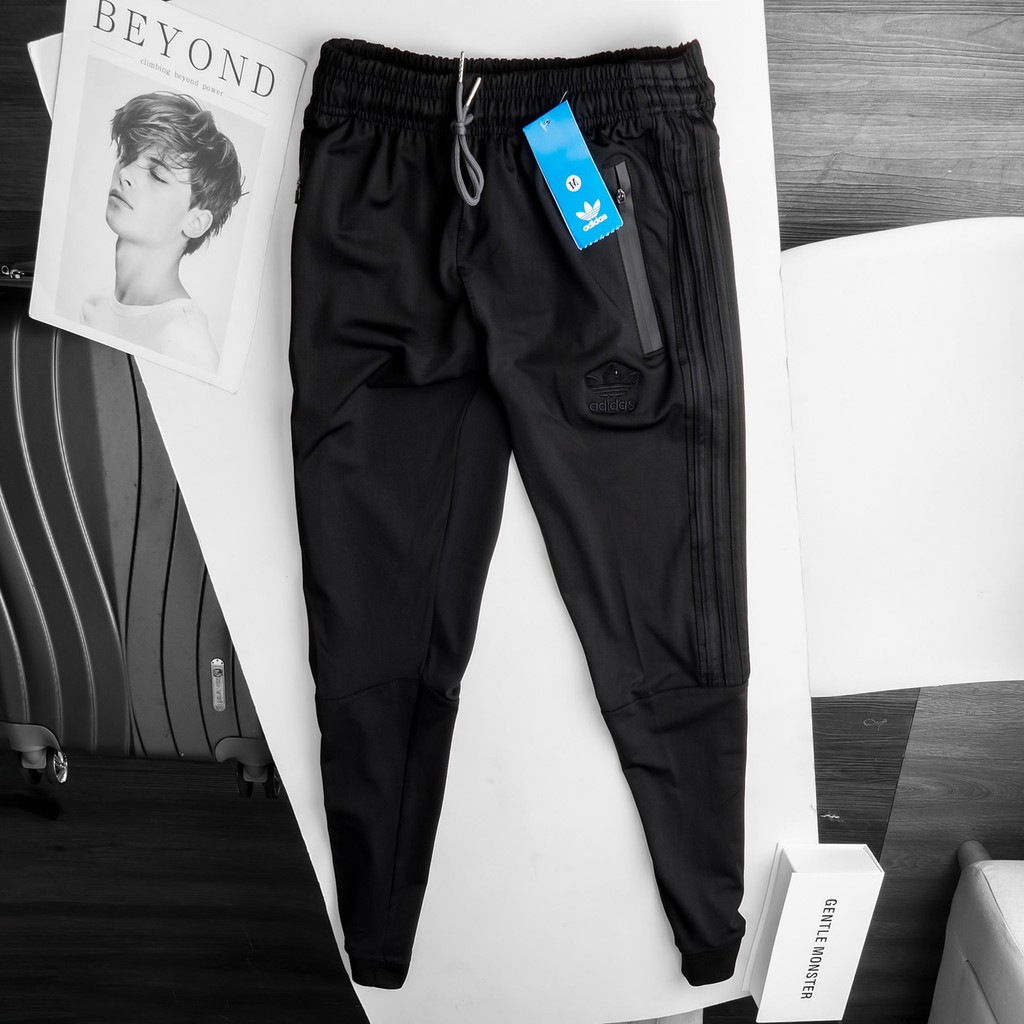 Quần dài Jogger nam 3 sọc thể thao, ống bo túi khóa ép, chất thun lạnh co giãn 4 chiều - Q163