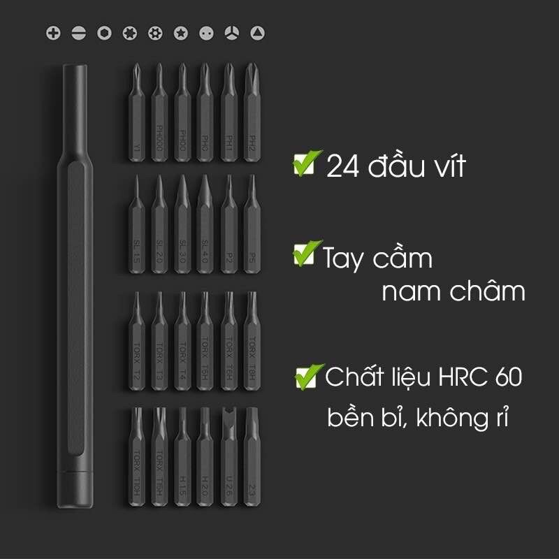 Bộ tua vít đa năng mini 24 đầu chất liệu thép từ tính cao cấp sửa chữa máy móc, điện tử cỡ nhỏ