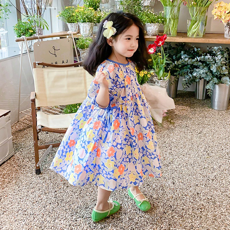 Đầm Công Chúa Bằng Vải Cotton In Hoa Dễ Thương Phong Cách Phương Tây Thời Trang Mùa Hè Dành Cho Bé Gái