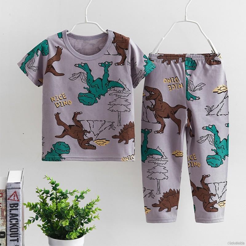 Bộ Đồ Ngủ Cotton Ngắn Tay Họa Tiết Hoạt Hình Dễ Thương Cho Bé Trai Từ 0-6 Tuổi