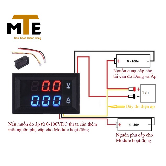 Đồng hồ Led đo DÒNG-ÁP DC 100V 10A Đồng hồ điện tử kỹ thuật số