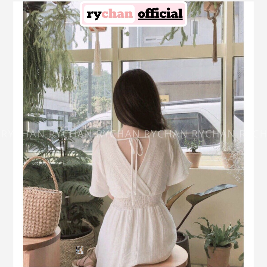 DX805 - Đầm Xòe Trắng Hở Lưng Nhún Eo