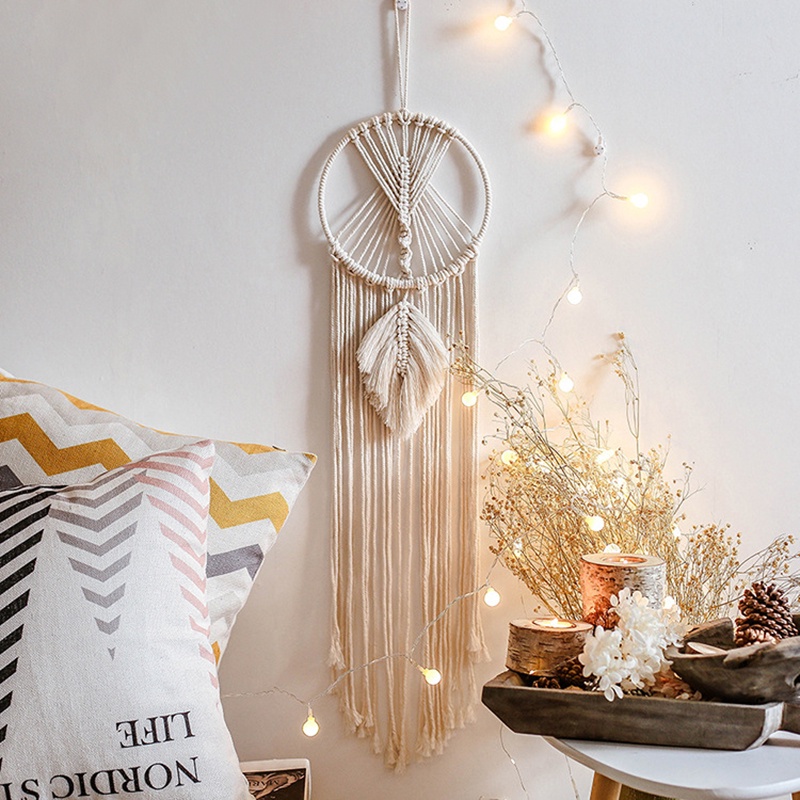 Vòng Bắt Giấc Mơ Dây Thừng Cotton Bện Thủ Công Treo Tường Trang Trí Thời Trang Cho Phòng Ngủ Nữ