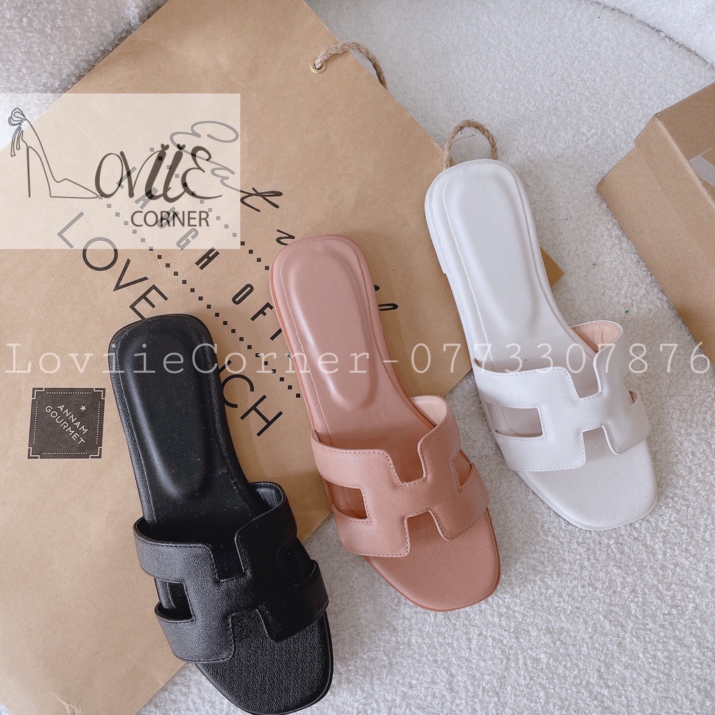 DÉP LÊ NỮ QUAI NGANG LOVIIECORNER - DÉP NŨ THỜI TRANG CHỮ H ĐÉ BỆT CHẤT DA XỊN D190660
