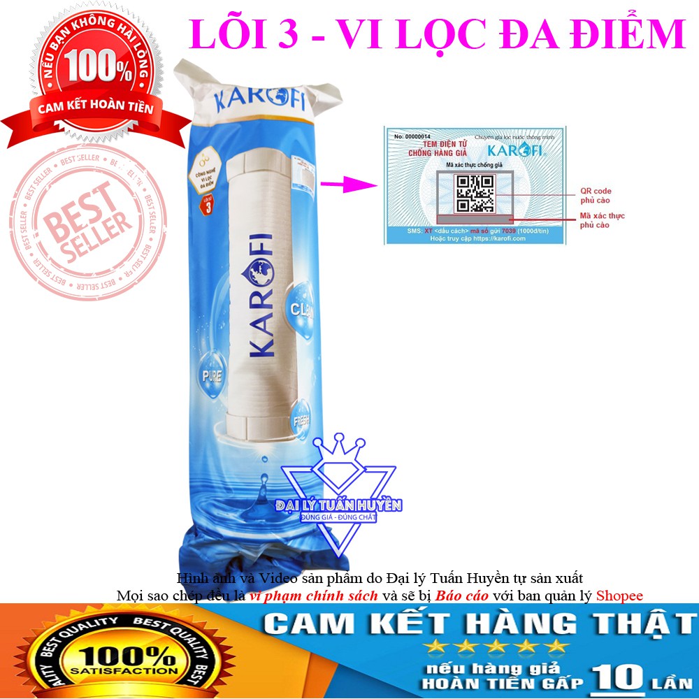 Bộ 3 Lõi lọc nước Karofi 1,2,3 chính hãng, dùng cho máy S-S038