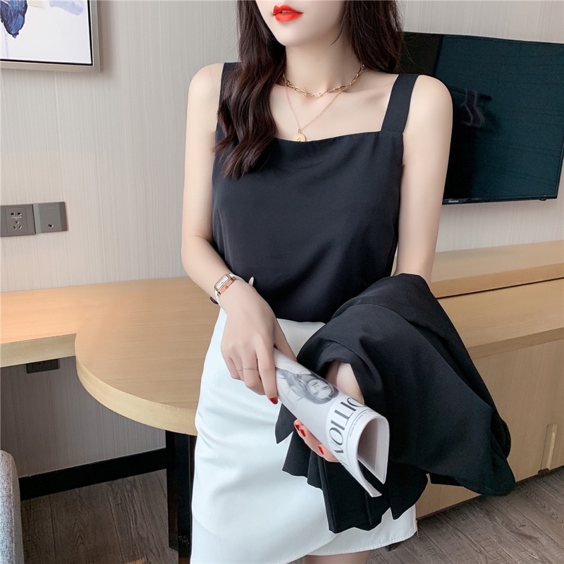 o Hai Dây Lụa Nữ Cổ Vuông Lụa Trơn Cao Cấp Quyến Rũ CICI