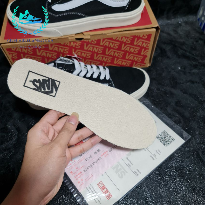 Giày thể thao vans vault đen sọc trắng nam nữ cổ thấp