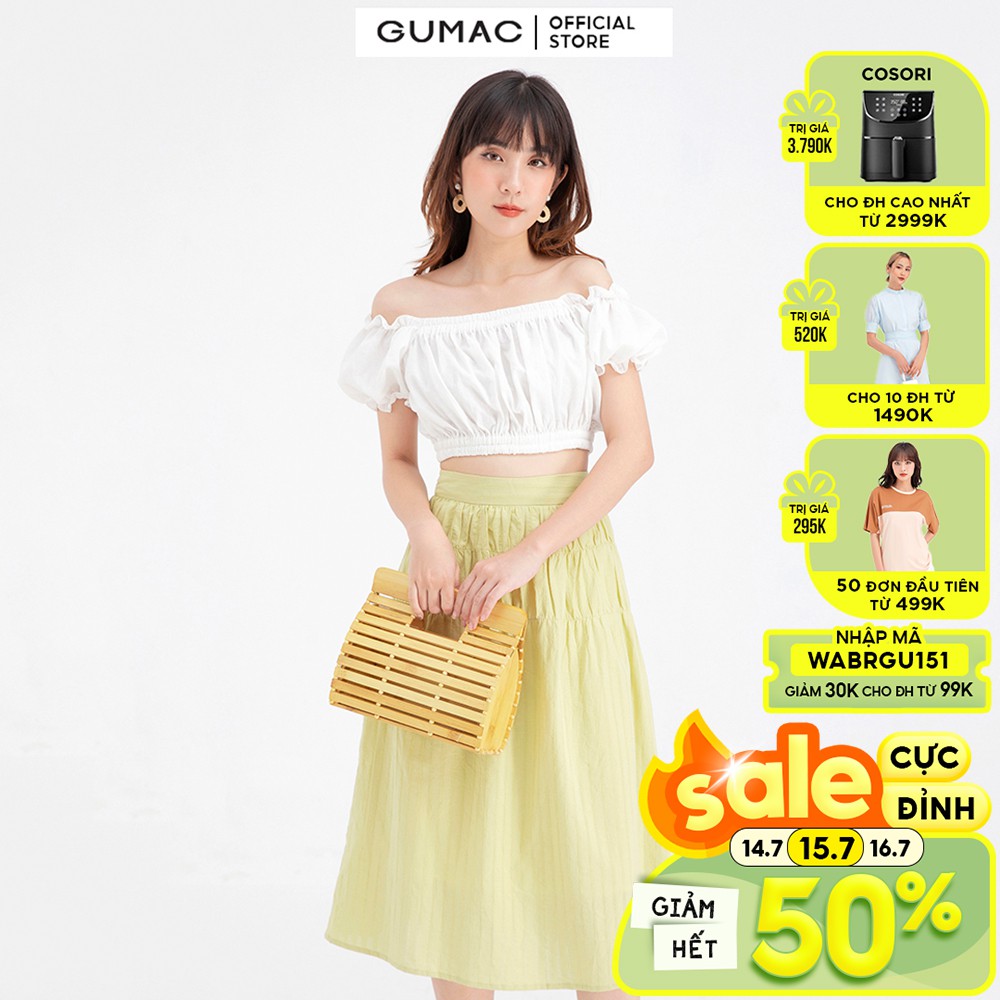 Chân Váy nữ midi xếp nhún GUMAC VB631