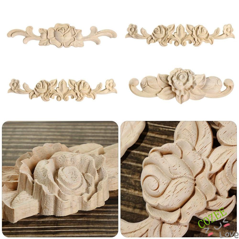 COZEE New Wood Carved Corner Floral Door Frame Wall Applique Vintage European Style Furniture Cabinet Home Decor Crafts High Quality Wooden Carving Decal