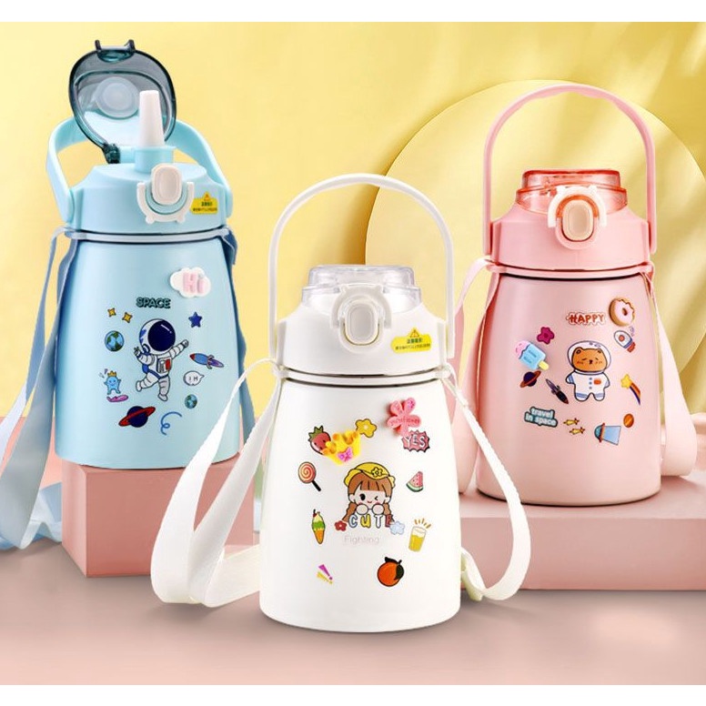 Bình Giữ Nhiệt 800ml, 900ml - Bình Nước Tặng Sticker Trang Trí Có Ống Hút Inox 304 Giữ Nhiệt Tốt