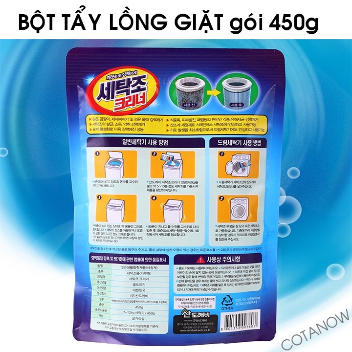 Tẩy Lồng Giặt Dạng Bột Gói 450g vệ sinh máy giặt tiện lợi COTANOW