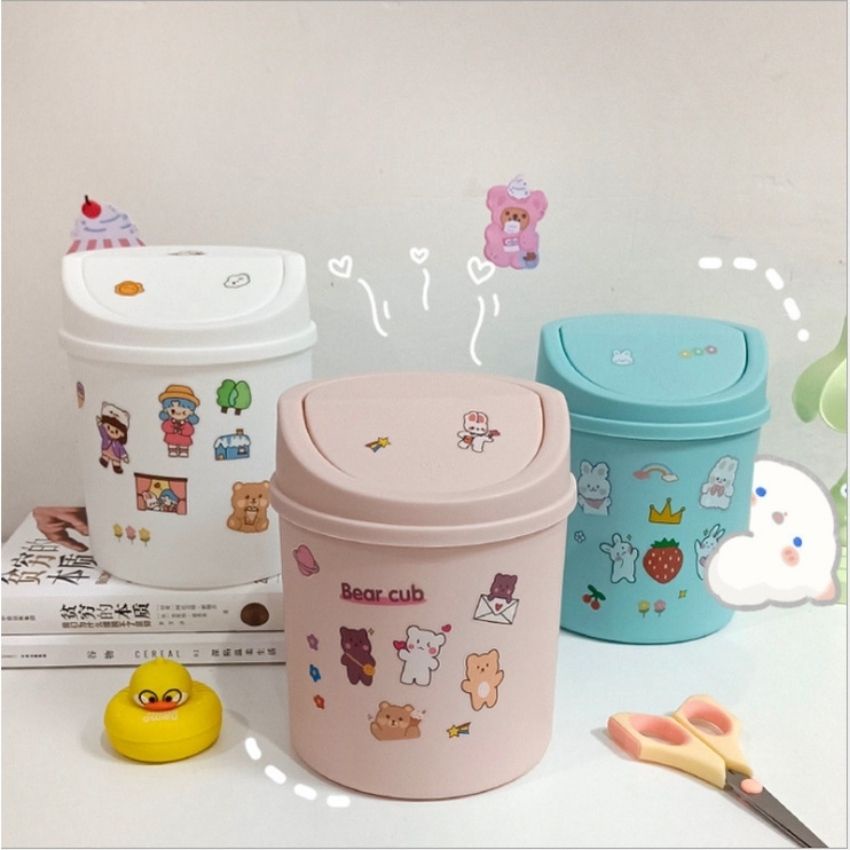 [Tặng Sticker] Thùng Rác Mini Nắp Lật Để Bàn Xinh Xắn, Đựng Rác, Dụng Cụ Văn Phòng Phẩm - P089