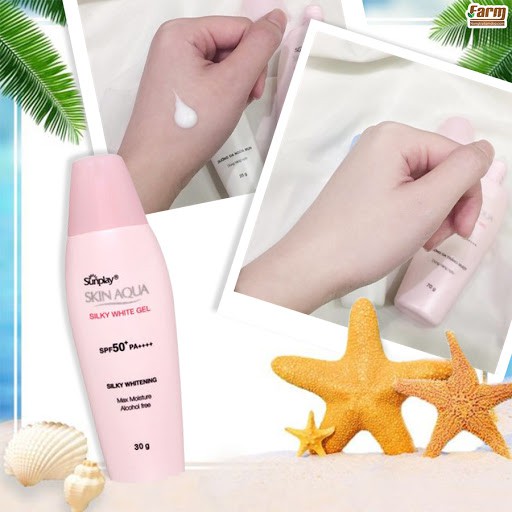 MUA 1 TẶNG 1 MASK- Gel chống nắng dưỡng da trắng mượt Sunplay Skin Aqua Silky White Gel SPF 50+, PA++++ 30G