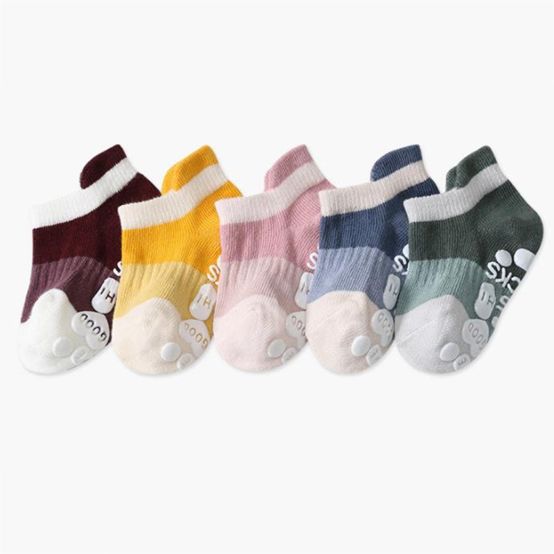 Bộ 5 Đôi Vớ Thuyền Chống Trượt Họa Tiết Kẻ Sọc Nhiều Màu Xinh Xắn Cho Bé