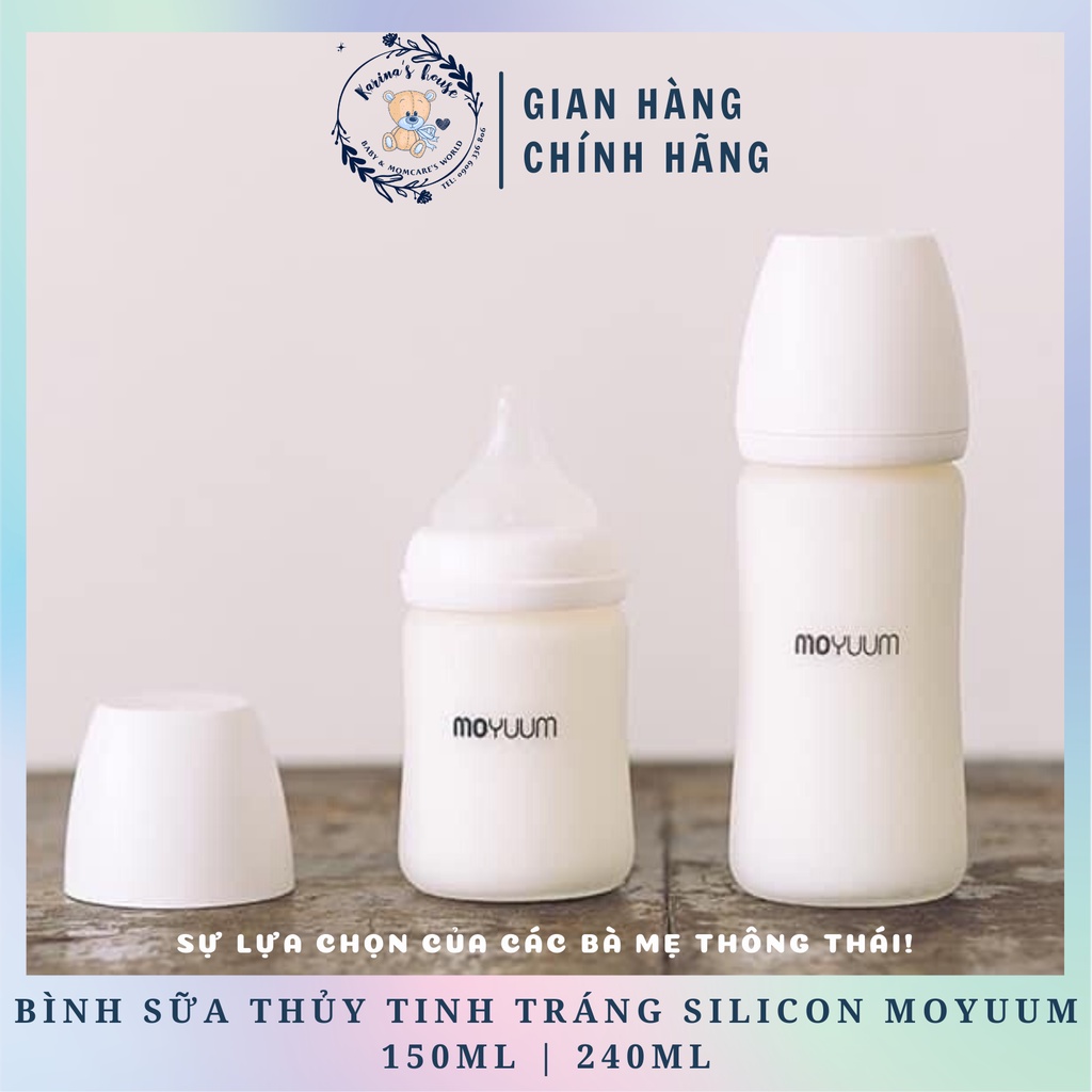 [Sẵn] Bình sữa moyuum thuỷ tinh tráng Silicone siêu nhẹ siêu bền 150/240ml [chính hãng]