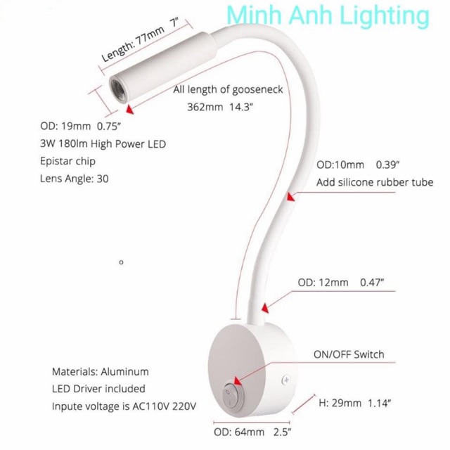 Đèn Đọc Sách Chiếu Tranh Gắn Tường LED 3W Minh Anh Lighting