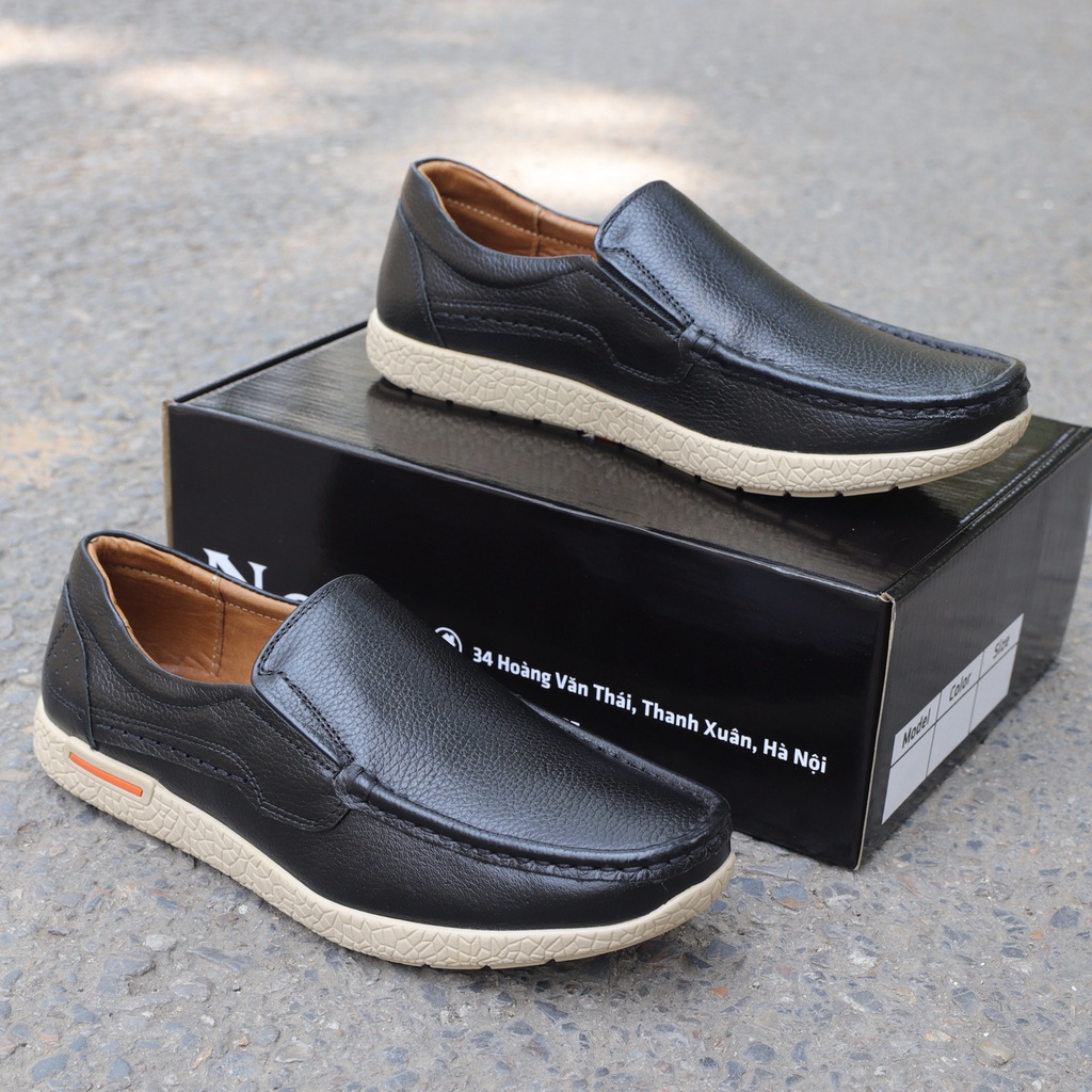 Giày lười nam đế bằng da bò vân hạt, giày lười đế trắng - HT.NeO4474