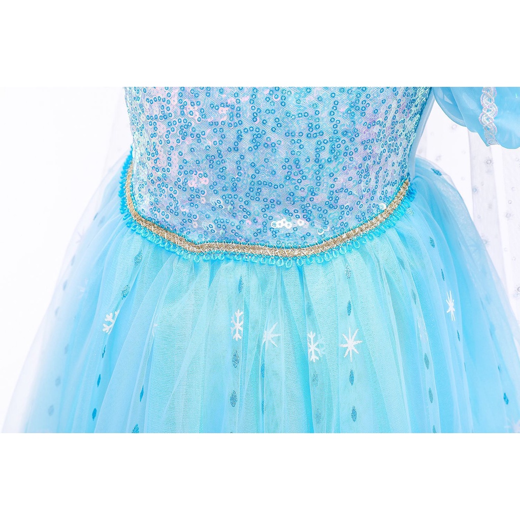 Đầm công chúa bé gái Elsa mau xanh mẫu mới 2023 kèm tà dài siêu xinh