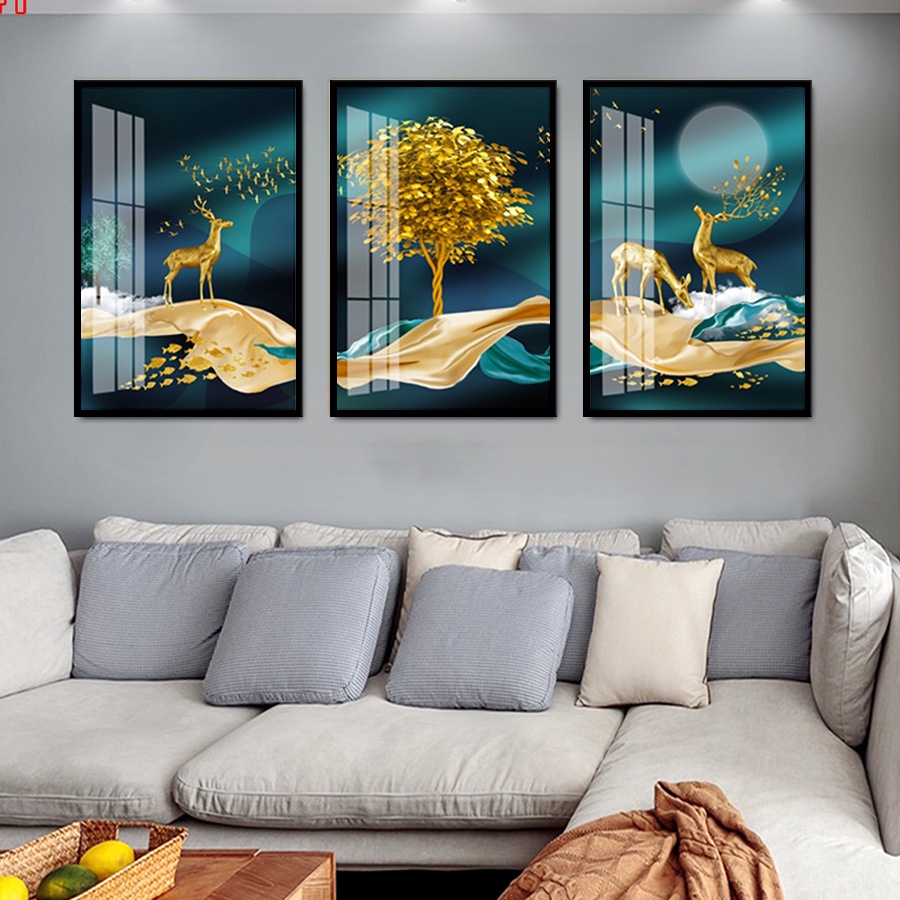 Tranh Treo Tường Hươu Vàng Tài Lộc - Tranh Phong Thủy Laminate Tráng Gương