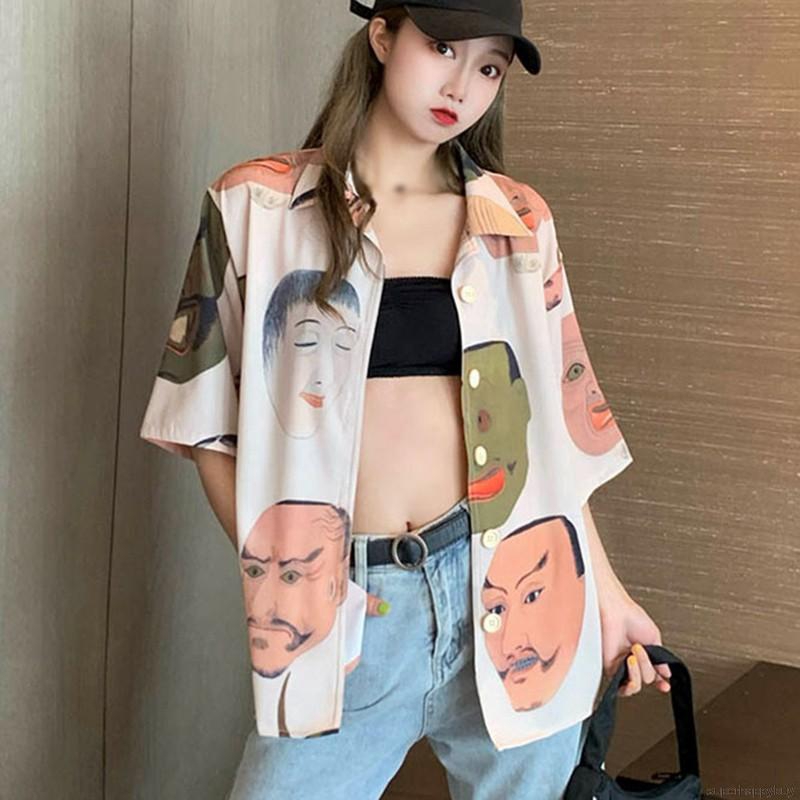 Áo Sơ Mi Nữ Tay Ngắn Dáng Rộng In Hình Hoạt Hình Phong Cách Hàn Quốc | BigBuy360 - bigbuy360.vn