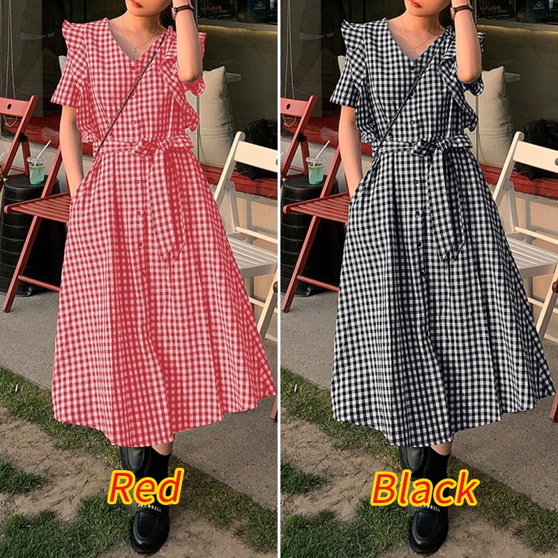 ZANZEA Đầm Dài Họa Tiết Ca Rô Thời Trang Thanh Lịch Dành Cho Nữ | BigBuy360 - bigbuy360.vn