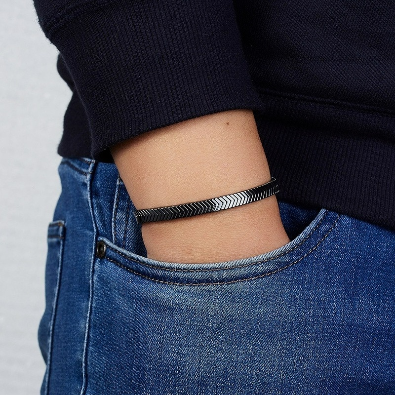 Vòng Đeo Tay Hình Học Bằng Đá Hematite Màu Đen Thời Trang Cho Nam Và Nữ