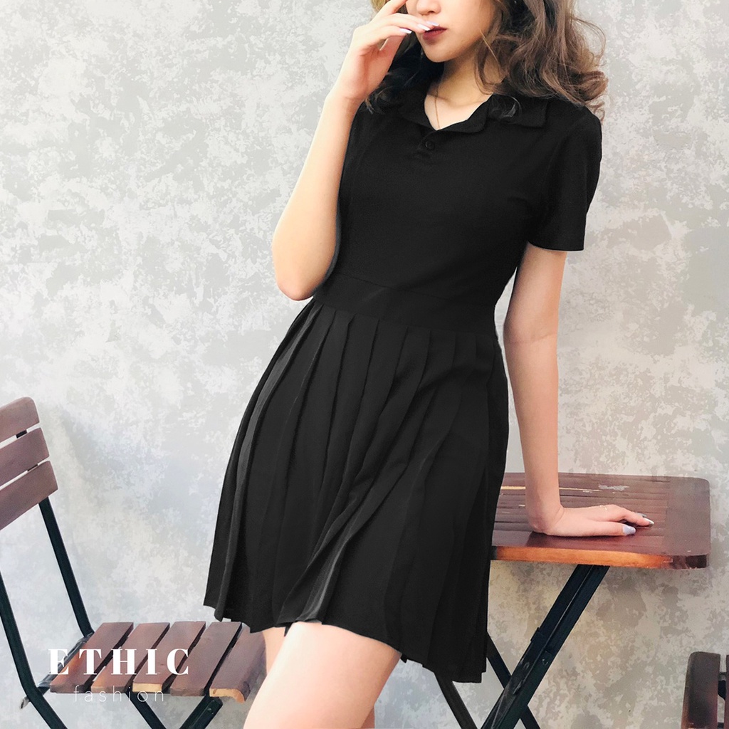 Đầm Polo Cotton Liền Chân Xếp Ly