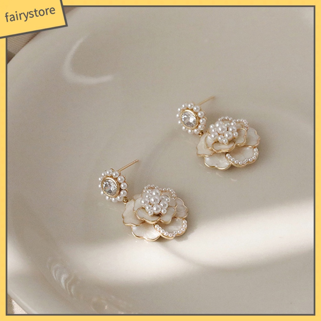 Bông tai hình hoa trà bằng hợp kim chống oxy hóa chất lượng