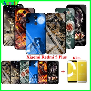 COMBO Ốp lưng Xiaomi Redmi 5 PLus (Kèm 1 Kính cường lực Full Màn hình) Mặt kính 3D sắc nét,sang trọng Acovit