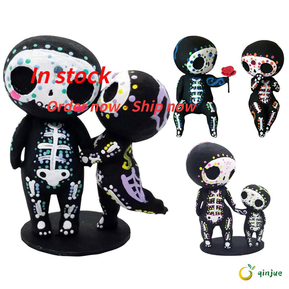 QINJUE Ornaments Skull Couple Statue Home Desk Resin Doll Lover Gothic Sculpture Decorations Skeleton Couple Figurine Collectible Cartoon Crafts