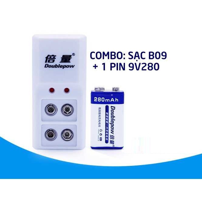 Combo Bộ Sạc Doublepow B09 Tặng kèm Pin 9V  280mAh