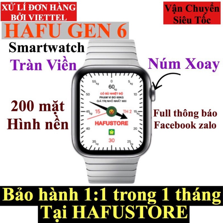 freeship Đồng hồ thông minh HAFU GEN6 smartwatch viền siêu mỏng núm xoay thay ảnh nền theo dõi nhịp tim sức khoẻ
