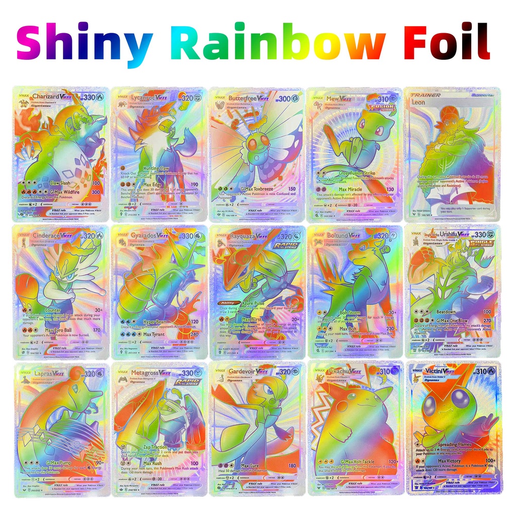 Thẻ bài Pokemon Vmax GX lấp lánh cầu vồng chất lượng cao
