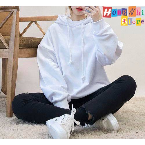 Áo Hoodie Trơn Màu Trắng Cao Cấp Dáng Rộng Unisex Nam Nữ Mặc Được - MM