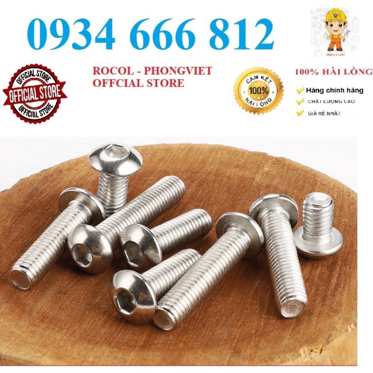 Set 10 cái M6 bulong lục giác chìm đầu cầu inox304 M6