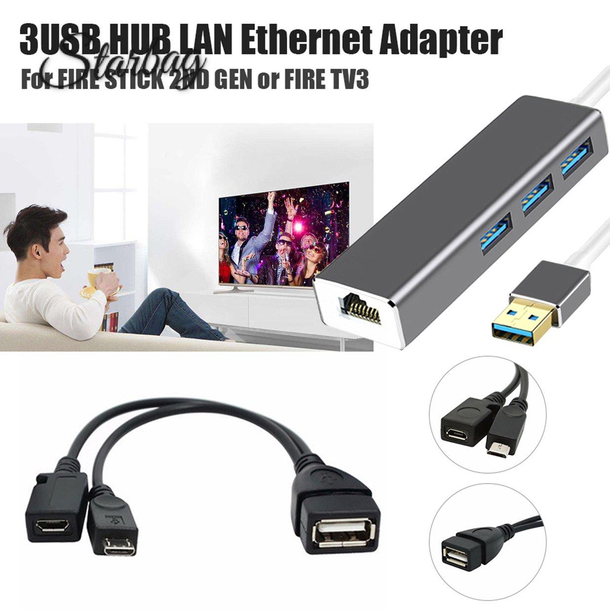 Bộ Chia 3 Cổng Usb Hub Lan Ethernet Cho Amazon Fire 3 Port