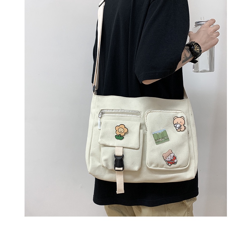 Túi tote vải đeo chéo canvas đi học đi chơi vừa khổ a4 thời trang hazin