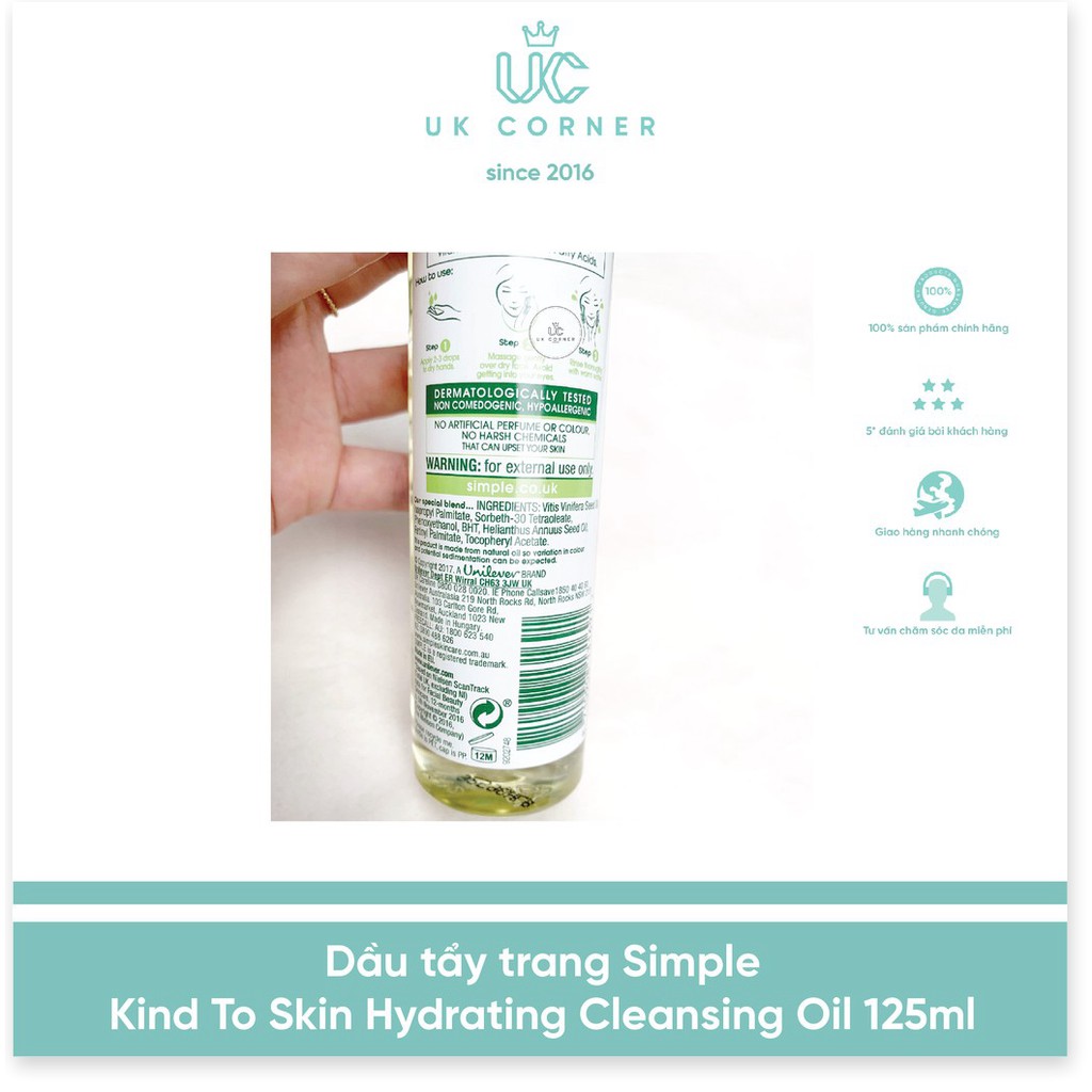 [Mã chiết khấu giảm giá khách sỉ mỹ phẩm chính hãng] Dầu tẩy trang Simple Kind To Skin Hydrating Cleansing Oil 125ml