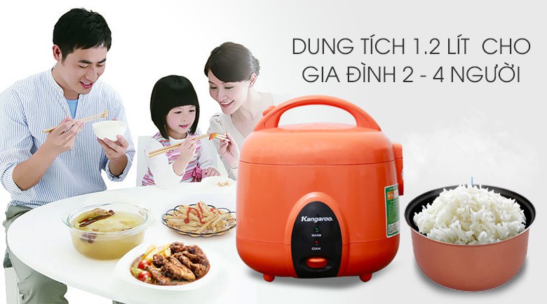 Nồi cơm điện Kangaroo 1.2 lít KG826S Chính Hãng- Lòng nồi 2 lớp, dày 2 mm, phủ chống dính- BH 12 tháng