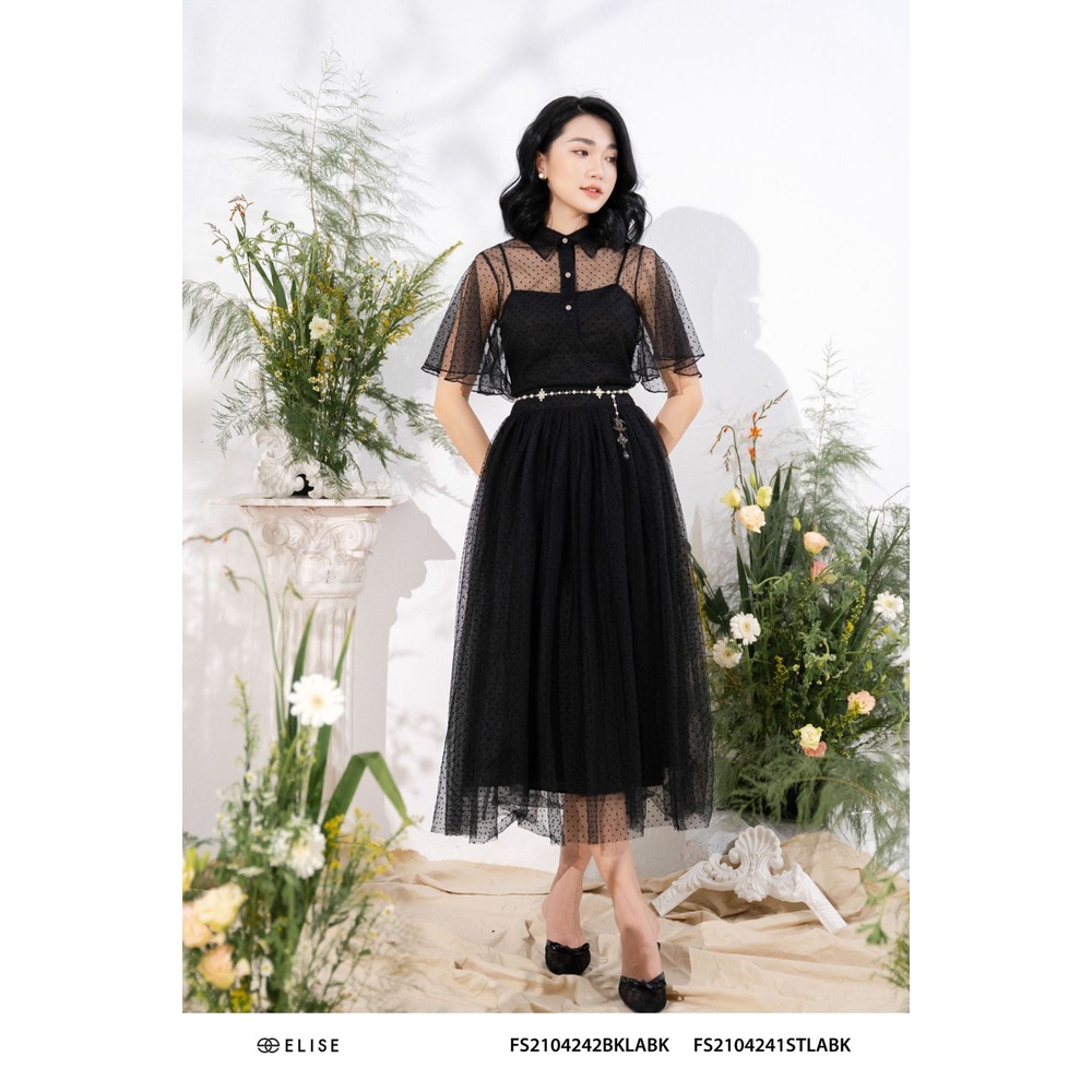 Chân váy lưới đen chấm bi thiết kế Elise FS2104242BKLABK