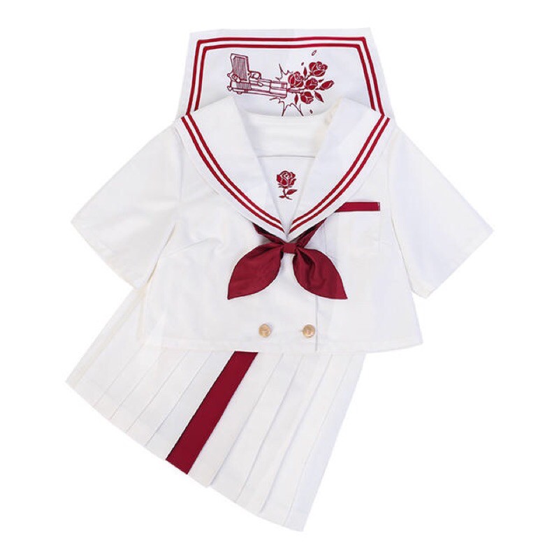 YAS0284-Set đồng phục JK Nhật thêu hoa hồng đỏ
