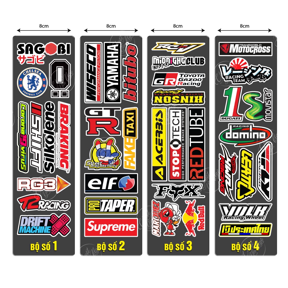 Combo bộ 10 hoặc 40 tem xe không trùng sticker decal logo trang trí xe máy nón bảo hiểm laptop chống nước
